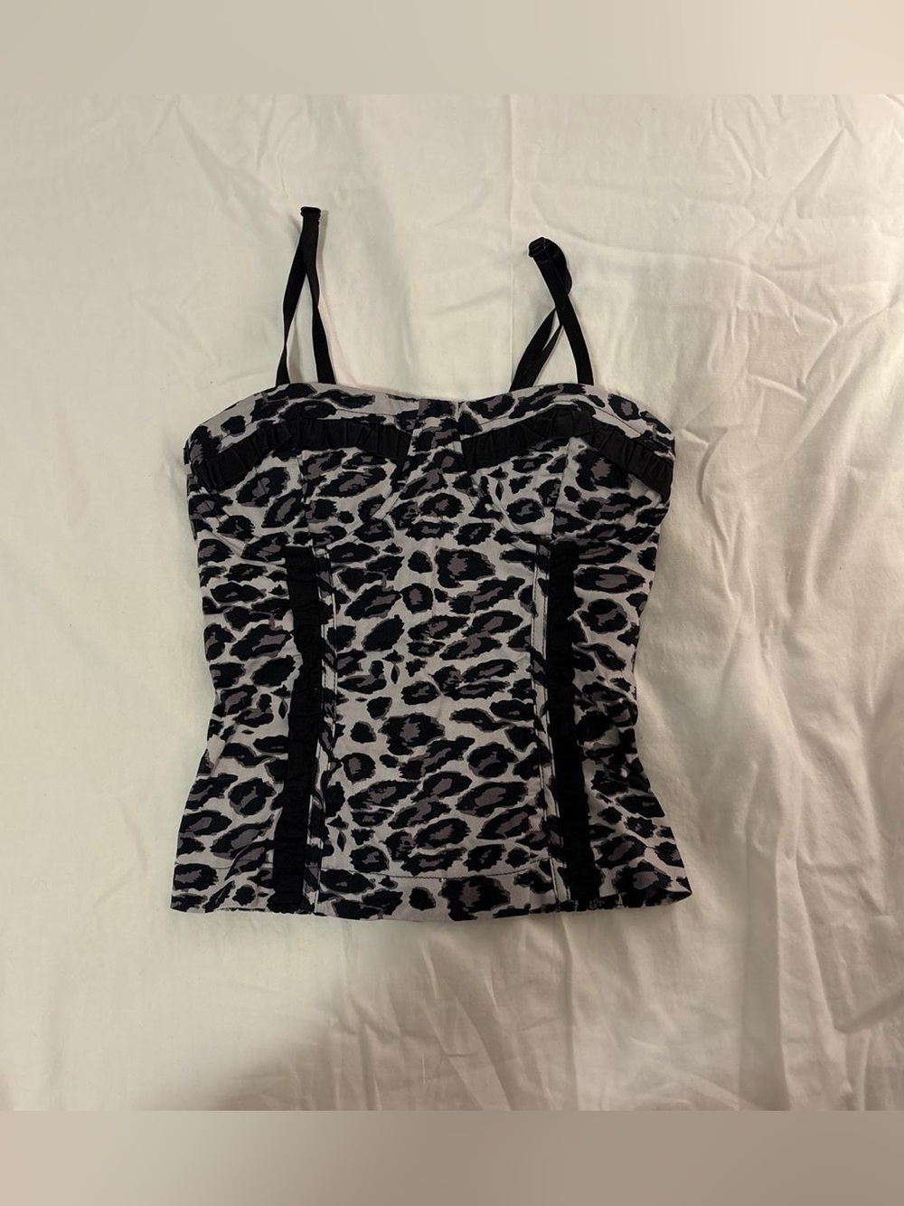 Y2K Leopard Print Bustier Camisole - Black and White